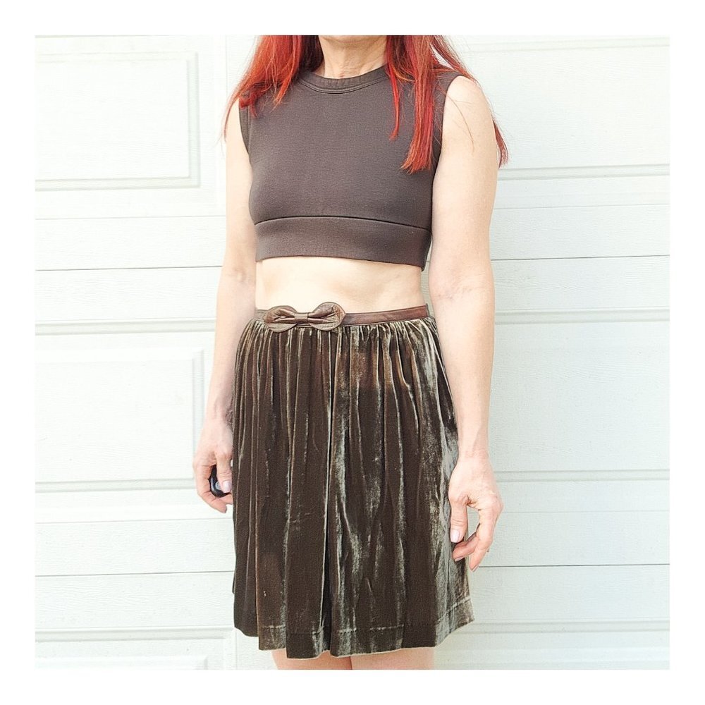 SANDRO Joyau Leather Trim Bow Velvet Skirt NWT